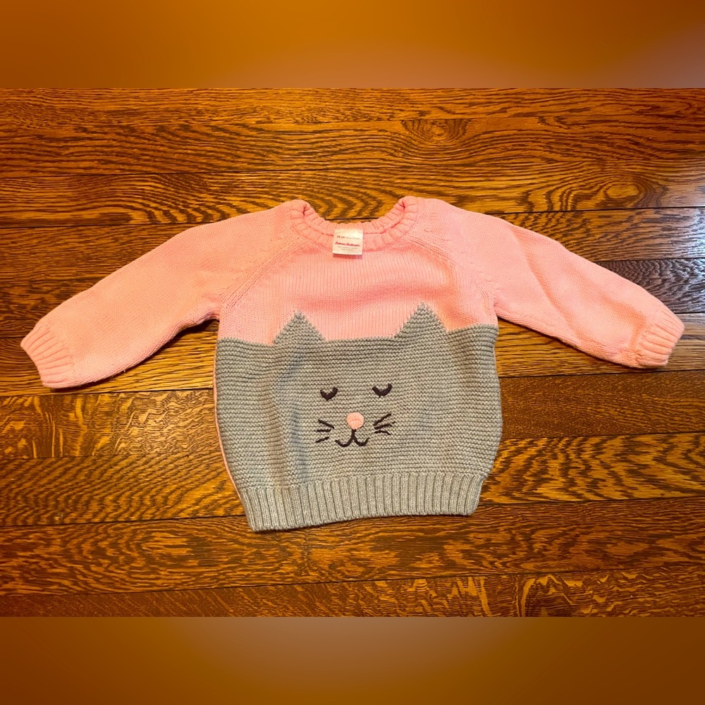 Hanna Andersson Pink & Gray Organic Cotton Cat Sweater Size 70 cm or 6-12 Months